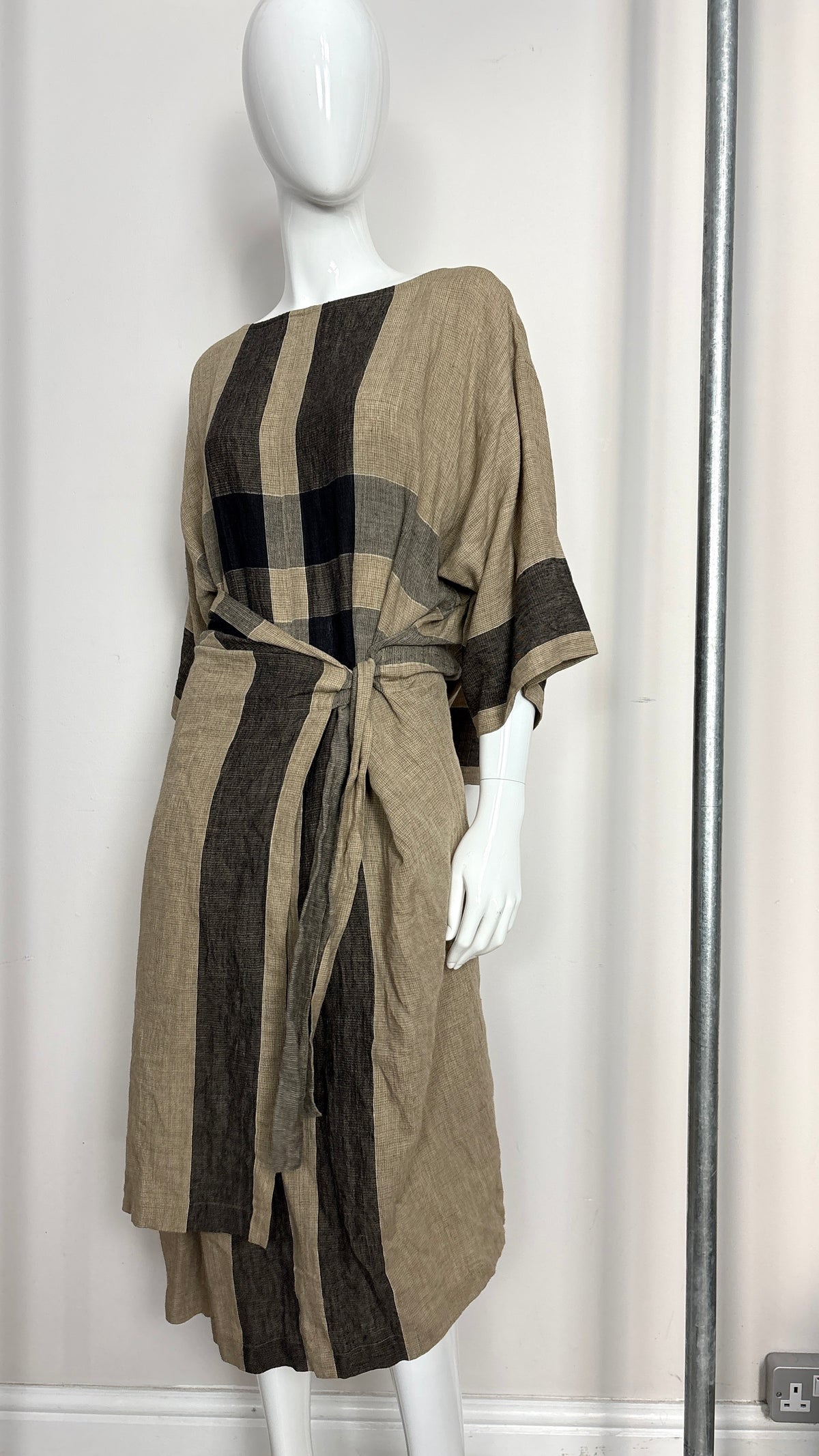 Issey Miyake plaid wrap drerss