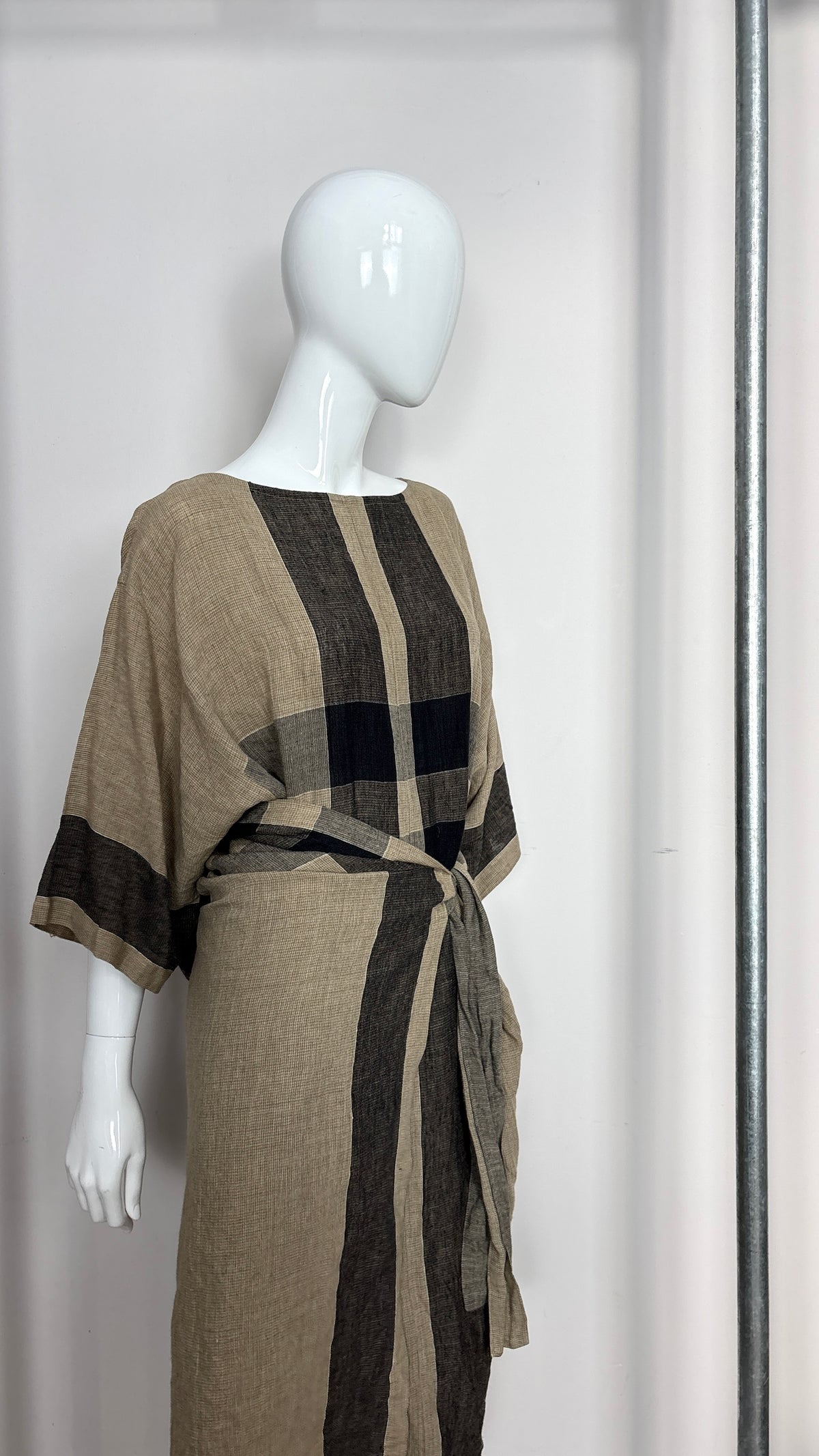 Issey Miyake plaid wrap drerss