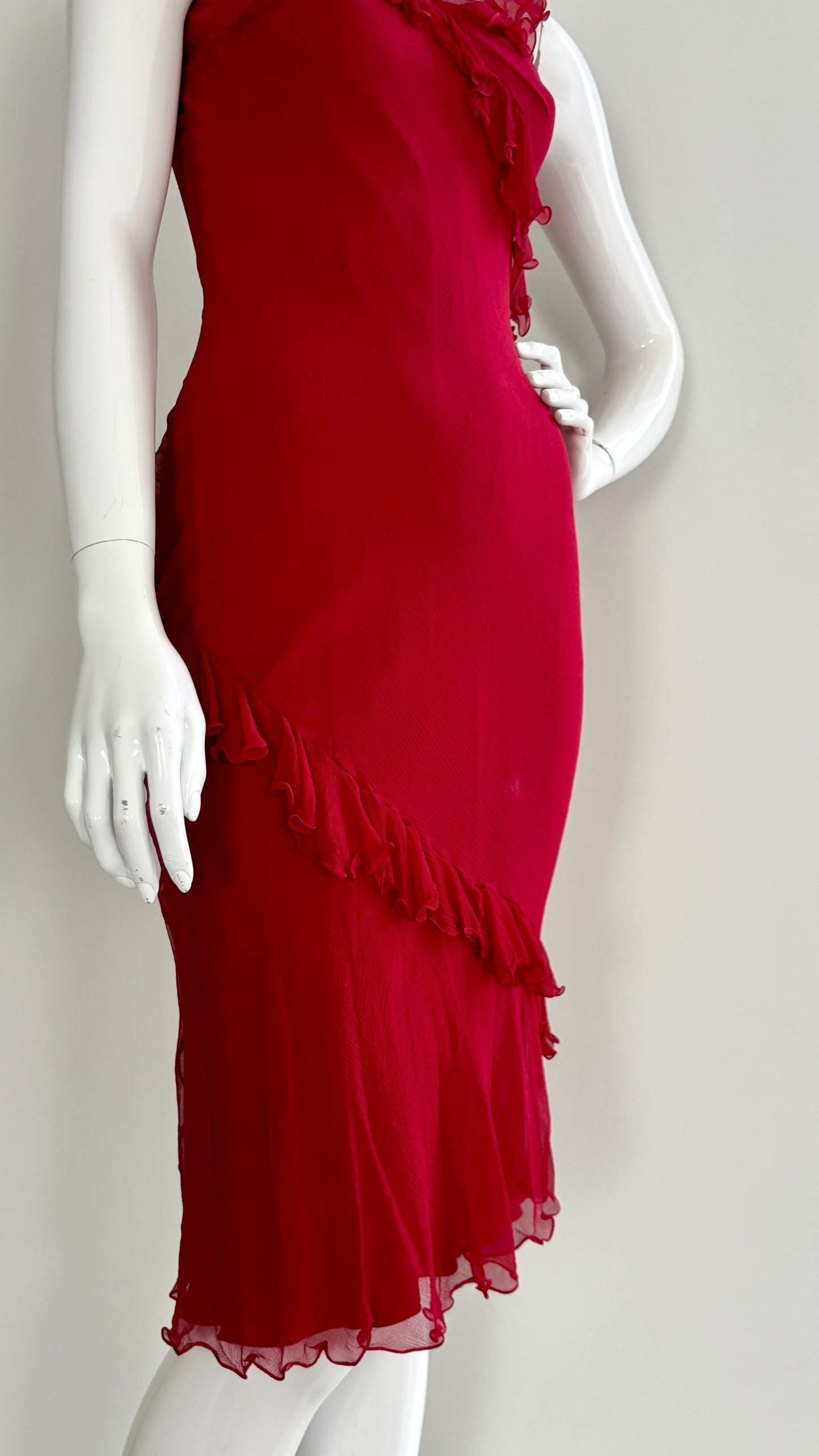 Christian Dior Red slip dress with frills