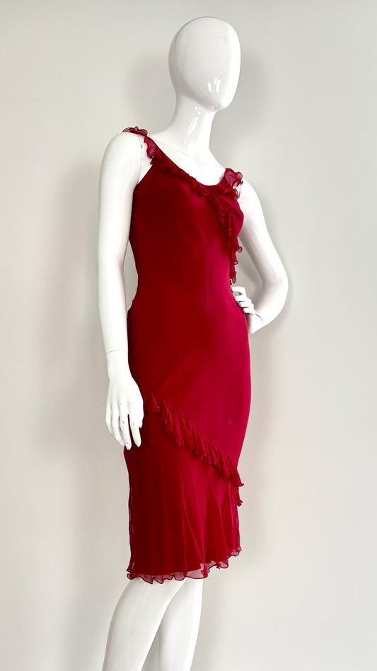Christian Dior Red slip dress with frills