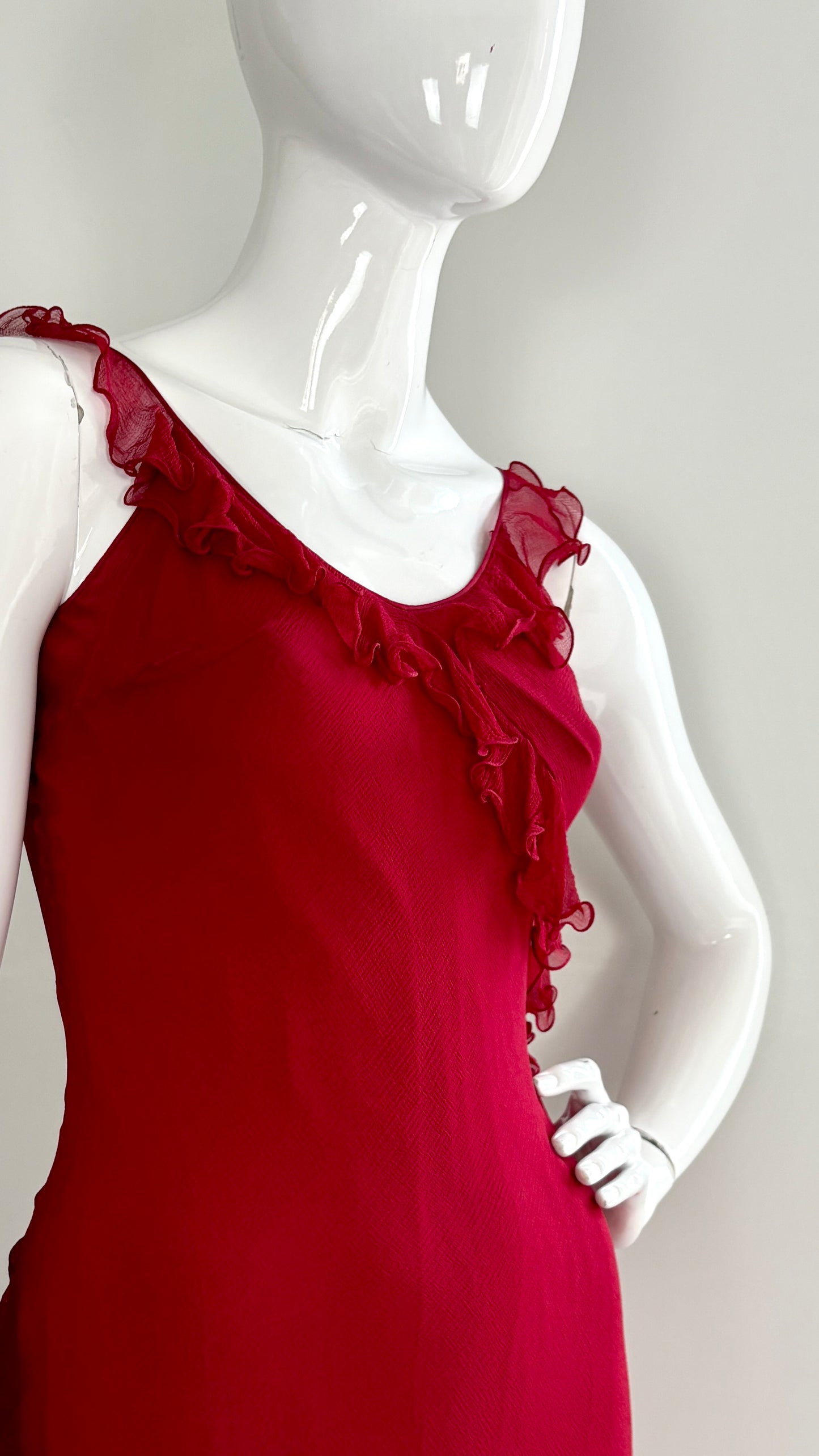 Christian Dior Red slip dress with frills