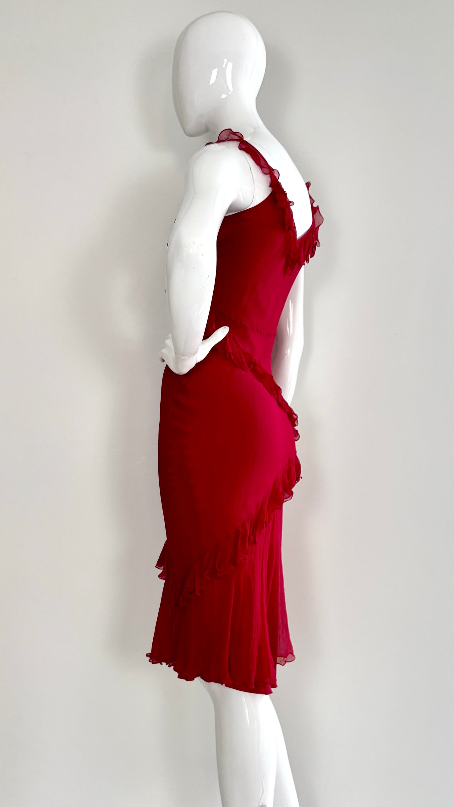 Christian Dior Red slip dress with frills
