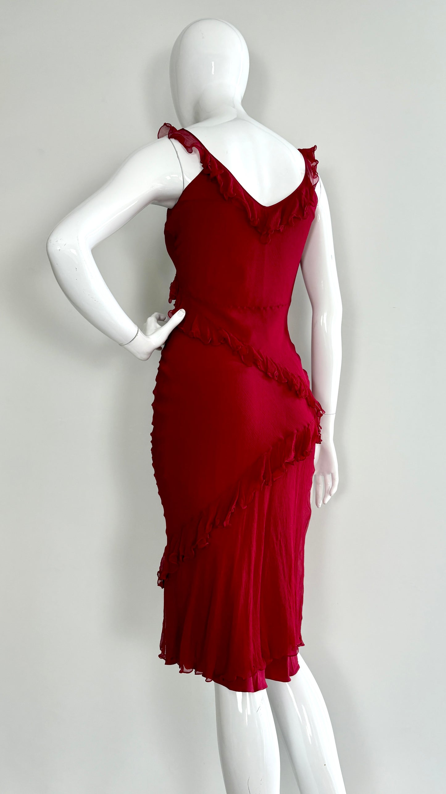 Christian Dior Red slip dress with frills