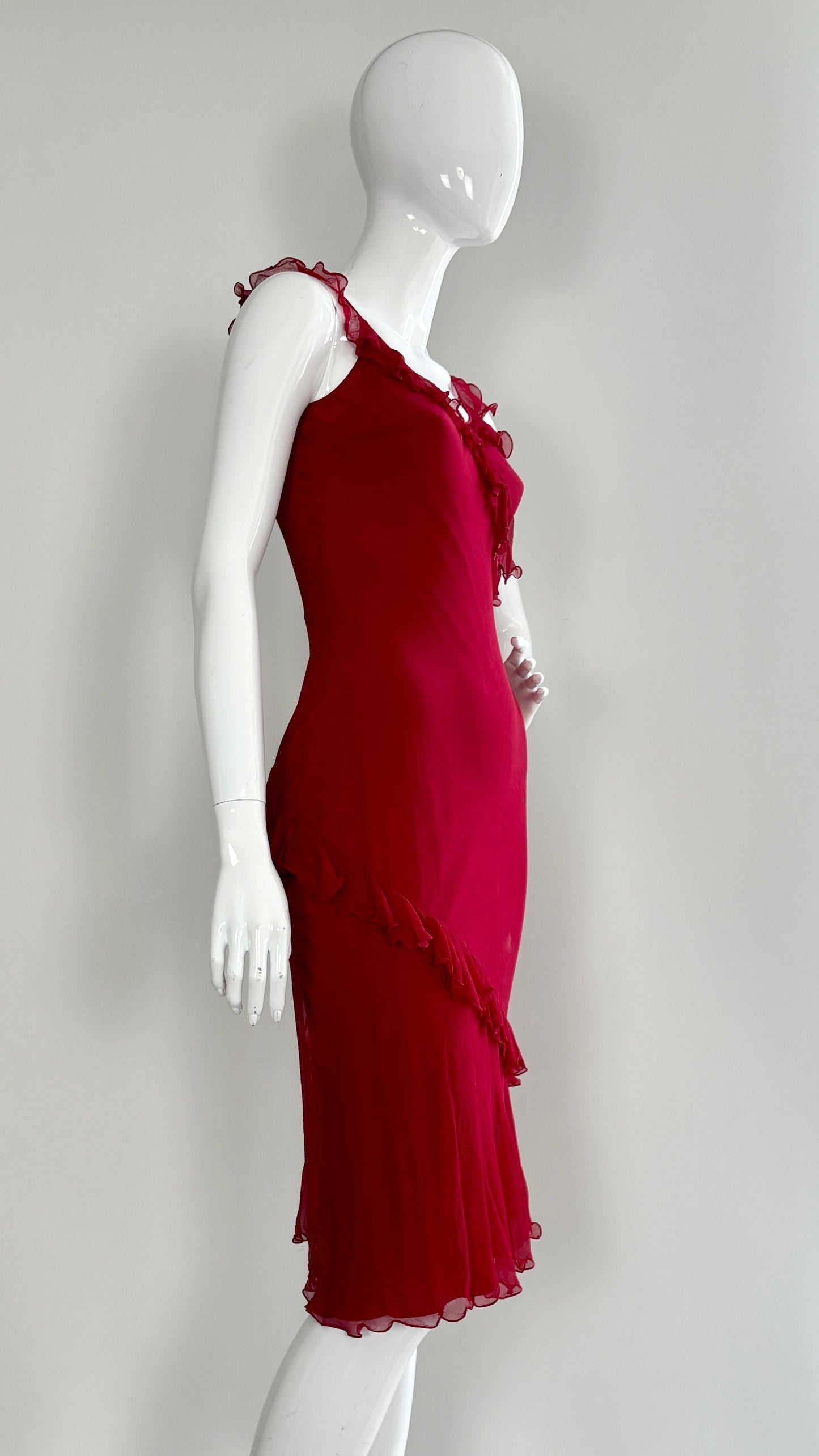 Christian Dior Red slip dress with frills