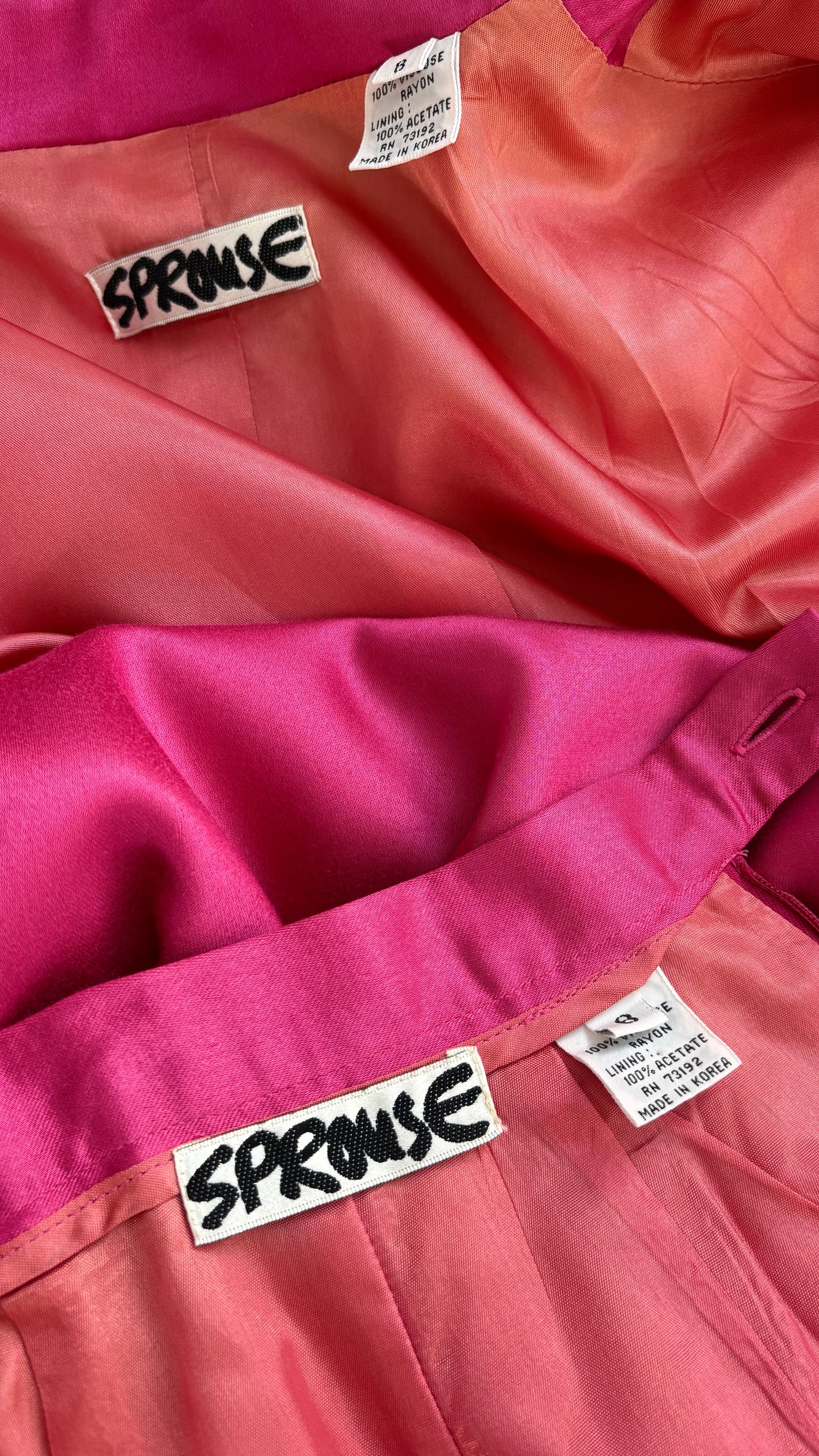 Stephen Sprouse pink skirt suit