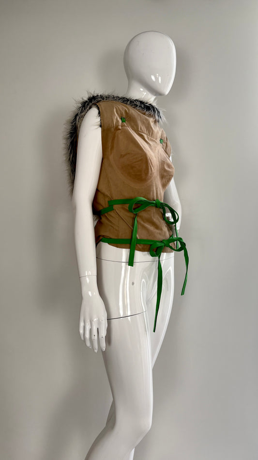 A Issey Miyake by Naoki Takizawa A/W 2001 beige suedette and faux fur wrap top