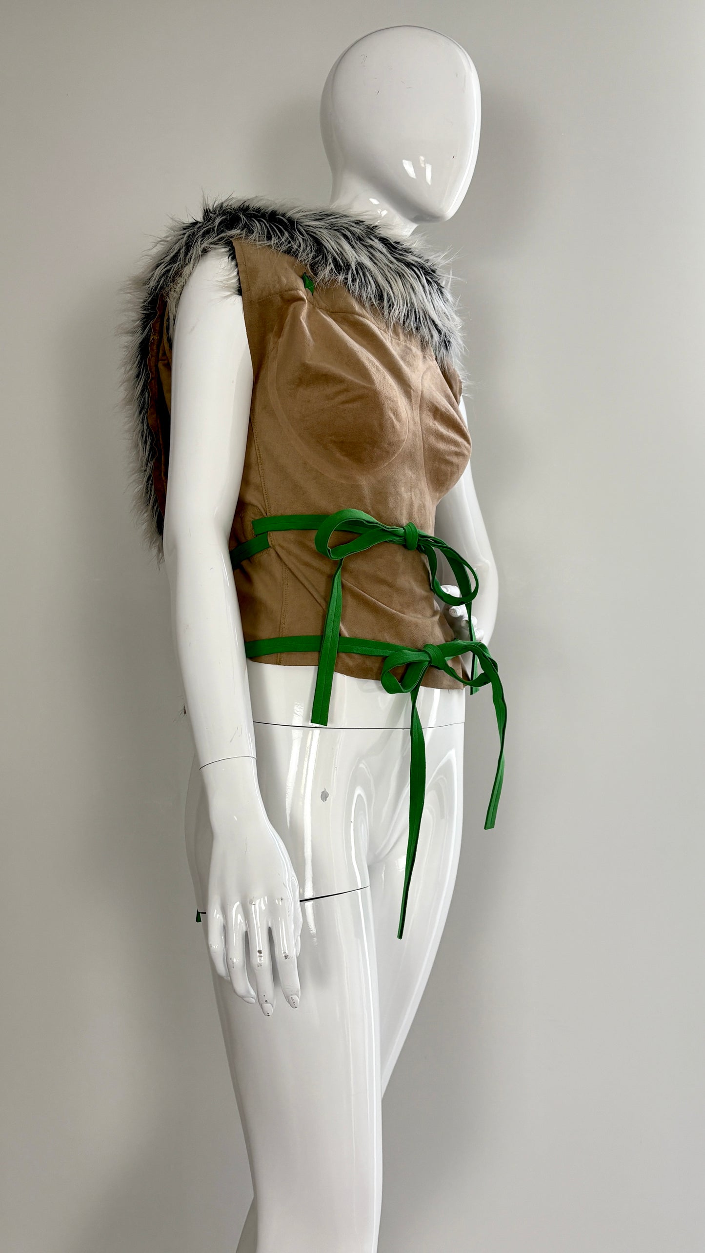 A Issey Miyake by Naoki Takizawa A/W 2001 beige suedette and faux fur wrap top