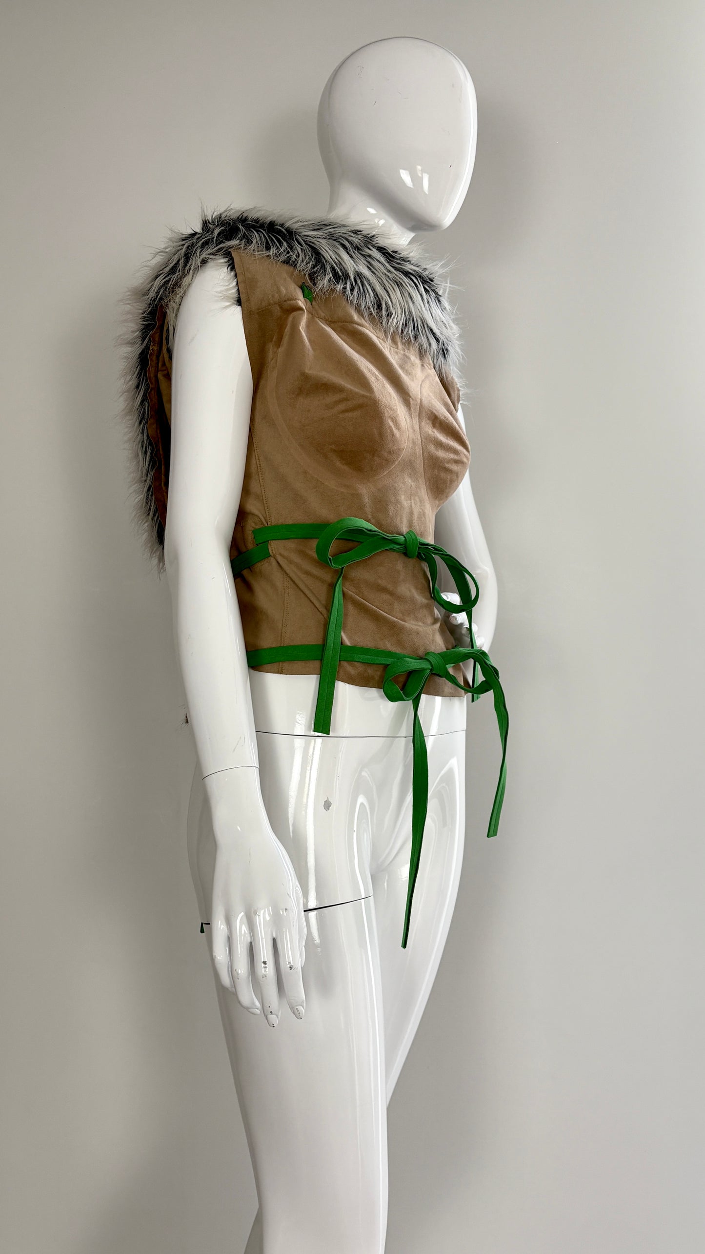 A Issey Miyake by Naoki Takizawa A/W 2001 beige suedette and faux fur wrap top