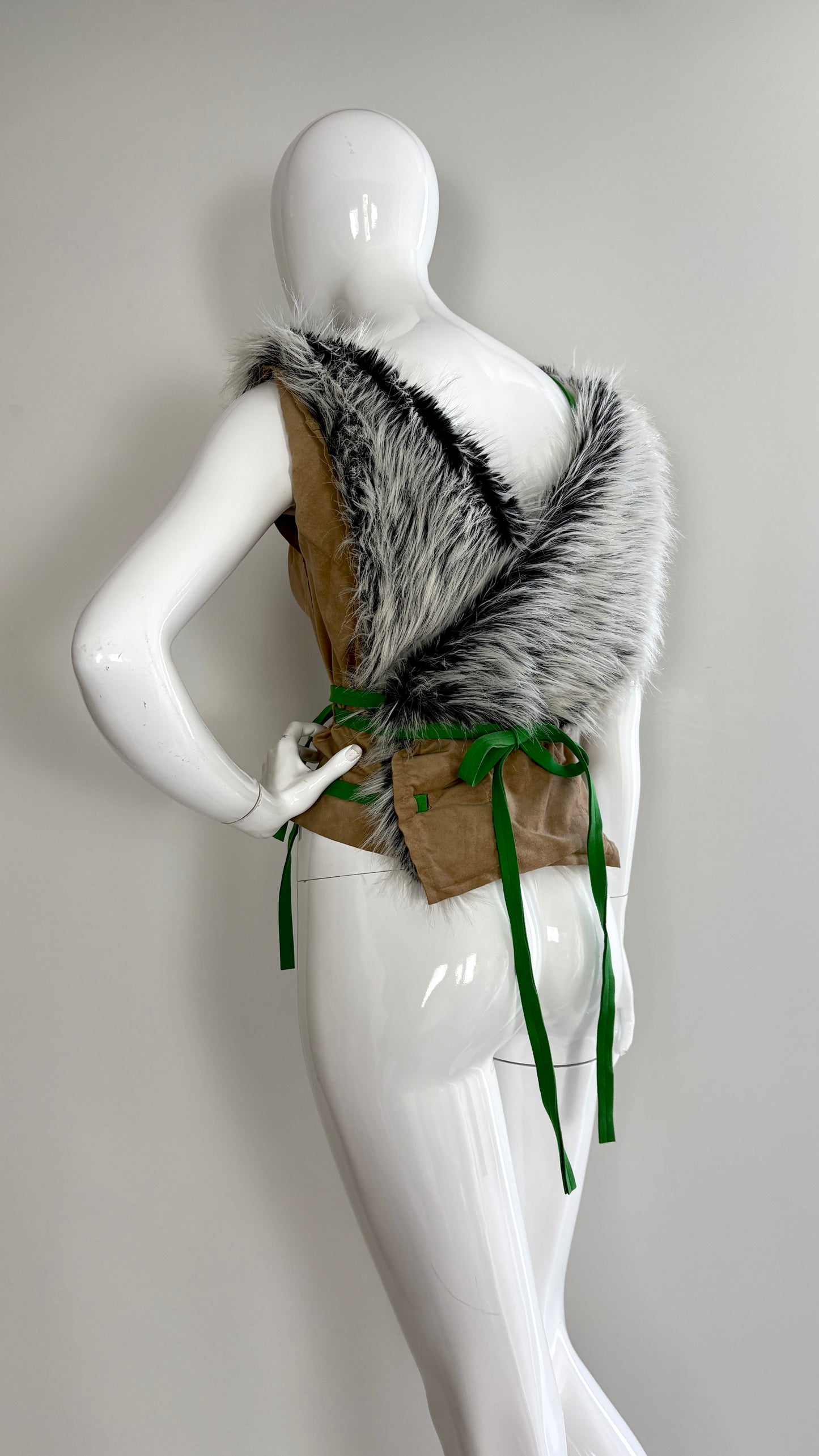 A Issey Miyake by Naoki Takizawa A/W 2001 beige suedette and faux fur wrap top