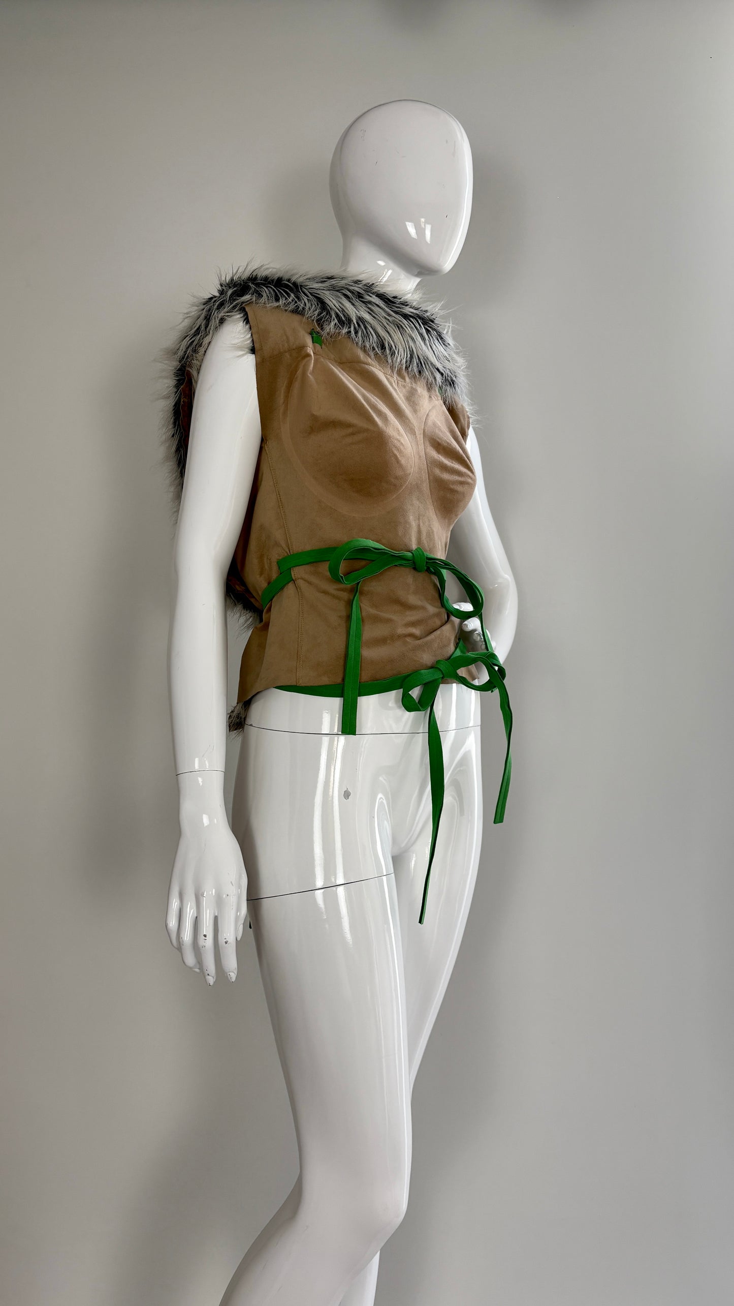 A Issey Miyake by Naoki Takizawa A/W 2001 beige suedette and faux fur wrap top