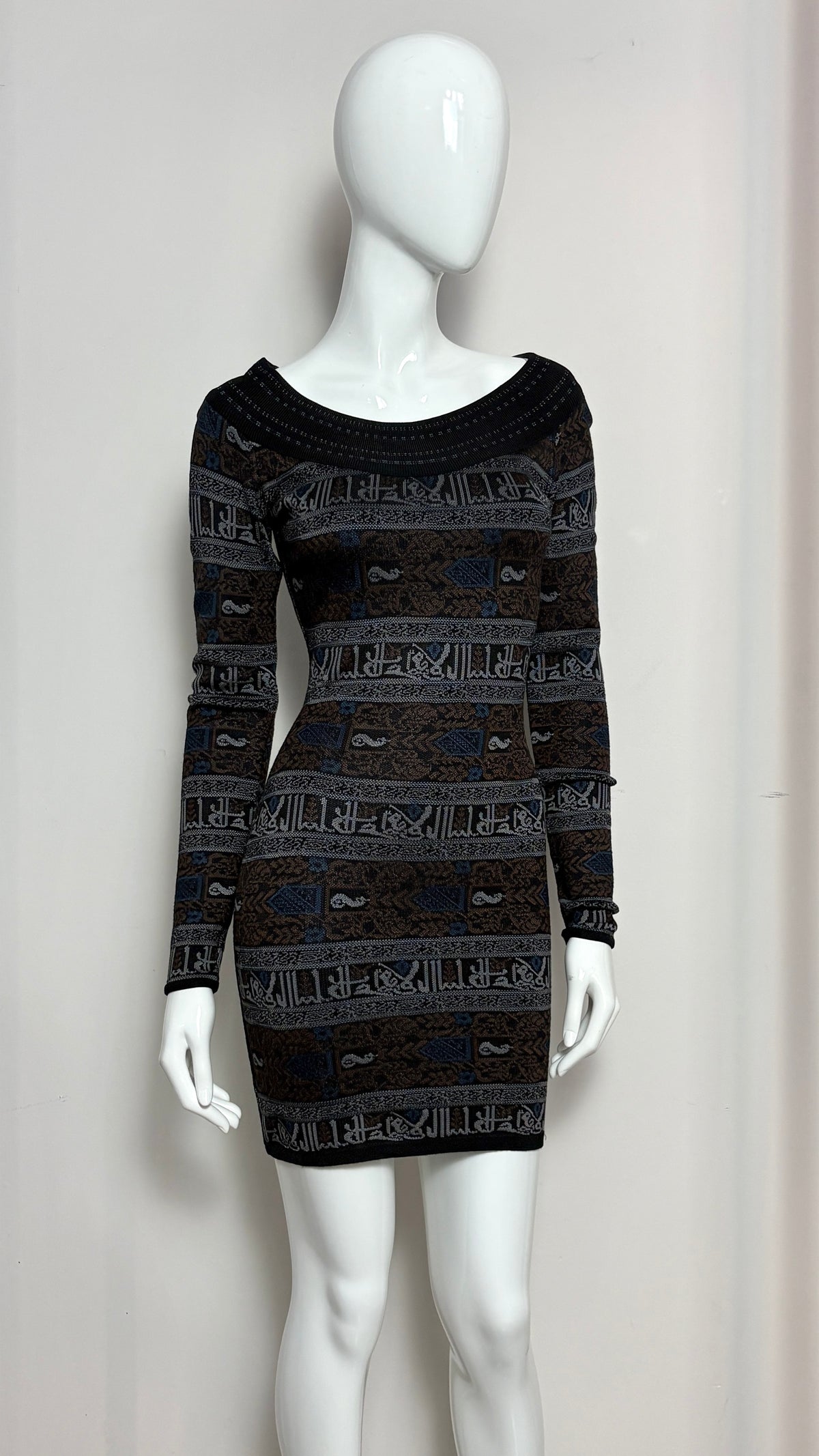 Alaïa A/W 1990 mini dress with calligraphy motif