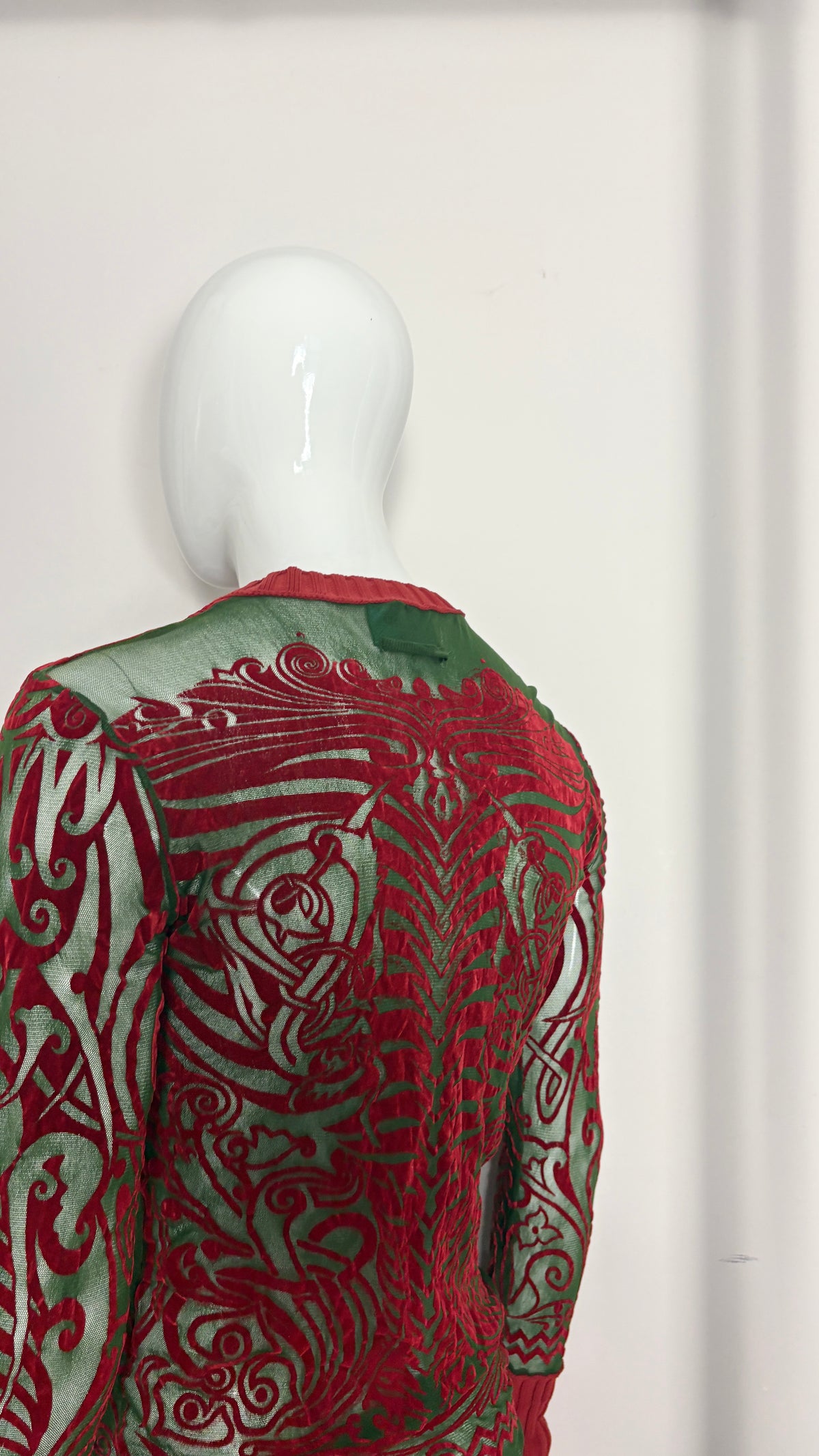 Jean Paul Gaultier S/S 1996 'Cyberbaba' mesh tattoo print flocked top