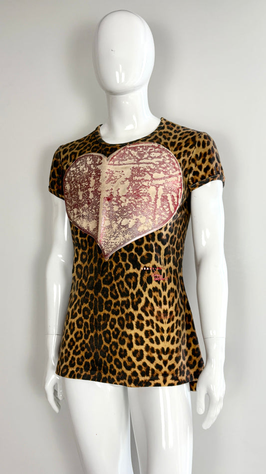 Vivienne Westwood A/W 1992/1993 'Always on camera' leopard print tee with latex heart motif