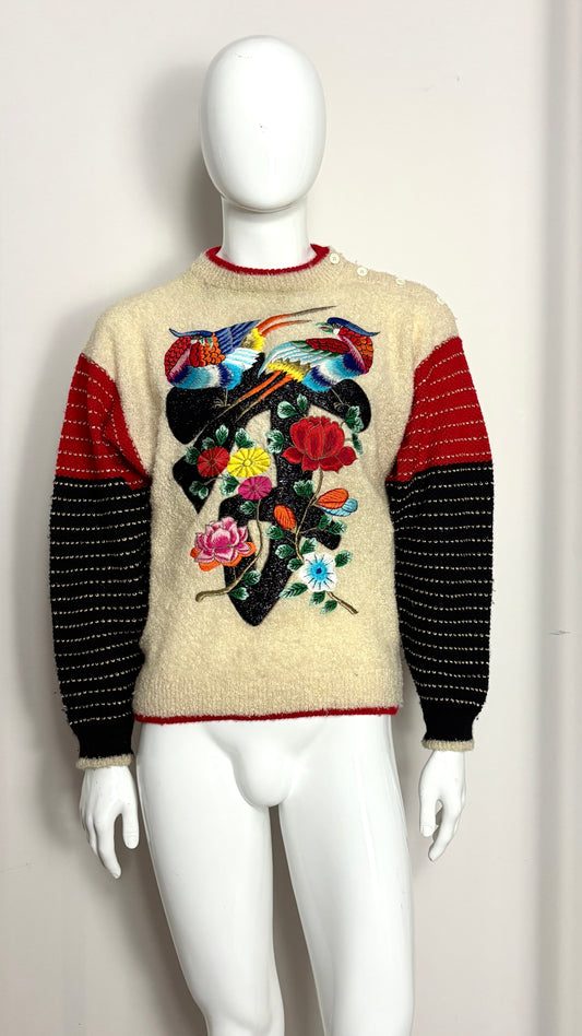 Kansai Yamamoto embroidered boucle knitted jumper