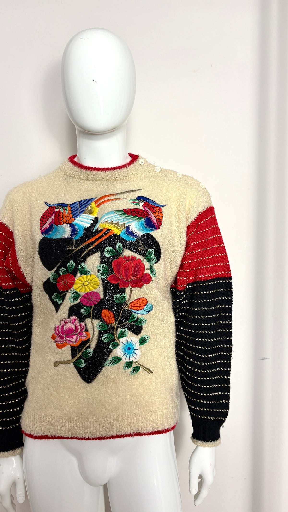 Kansai Yamamoto embroidered boucle knitted jumper