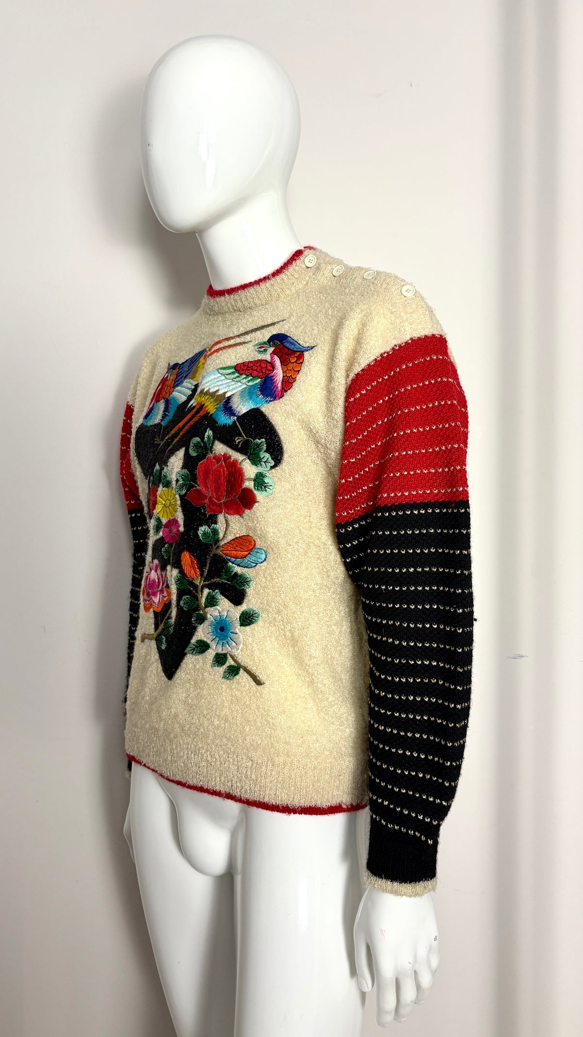 Kansai Yamamoto embroidered boucle knitted jumper