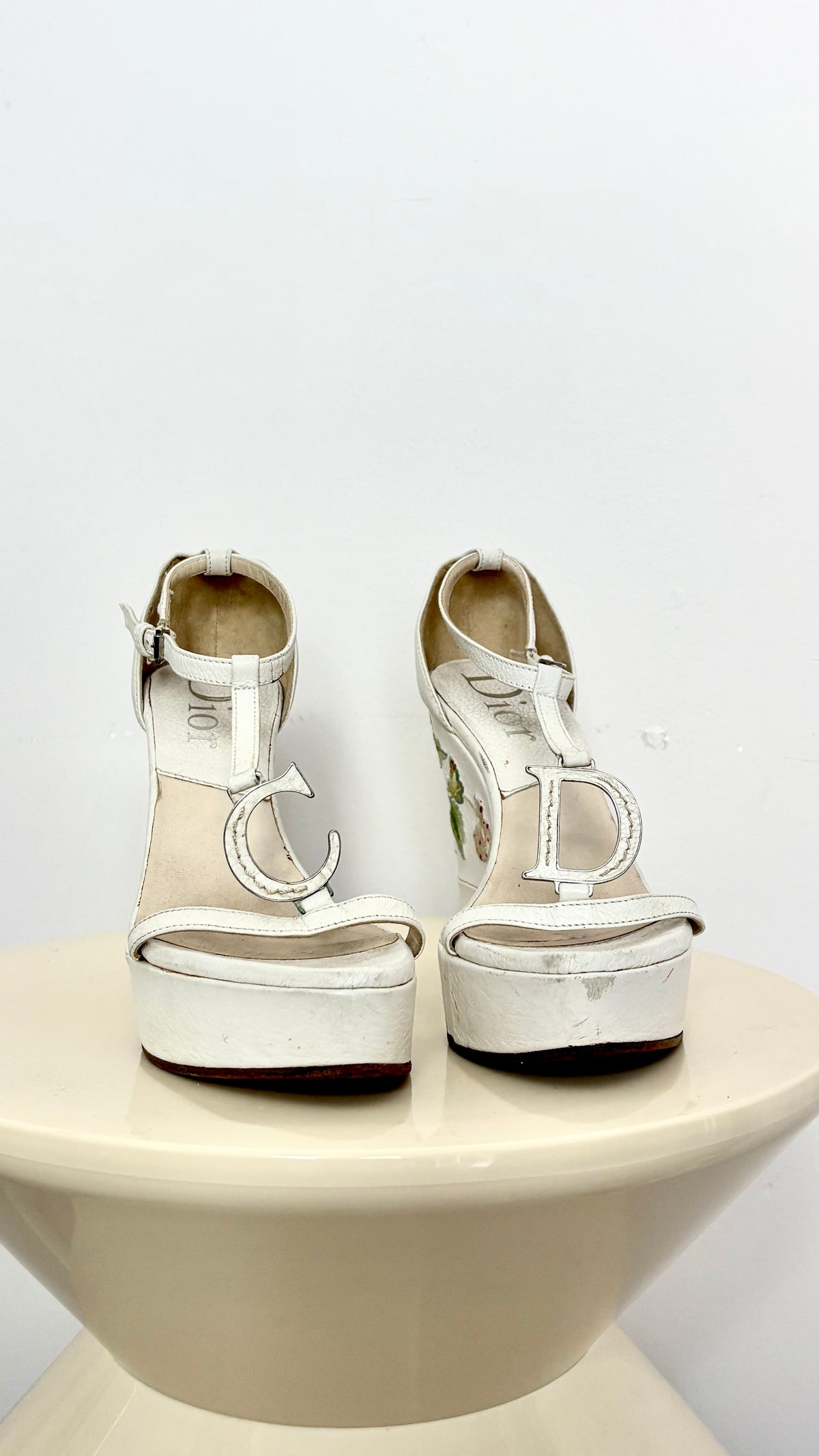 Christian Dior CD embroidered wedge heels