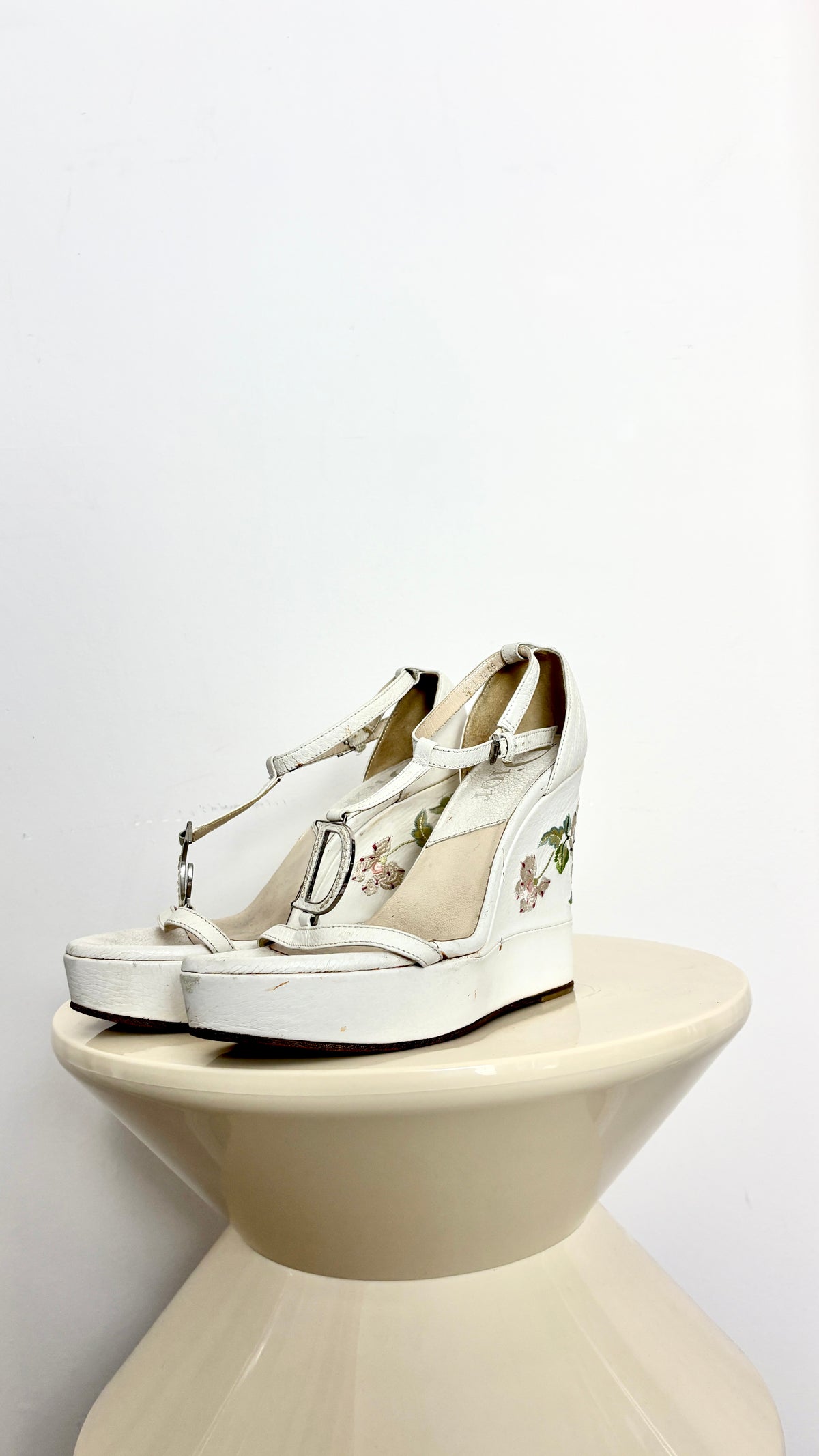 Christian Dior CD embroidered wedge heels