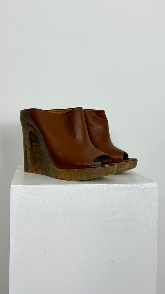 Margiela trompe l’oeil carved wood wedge mule