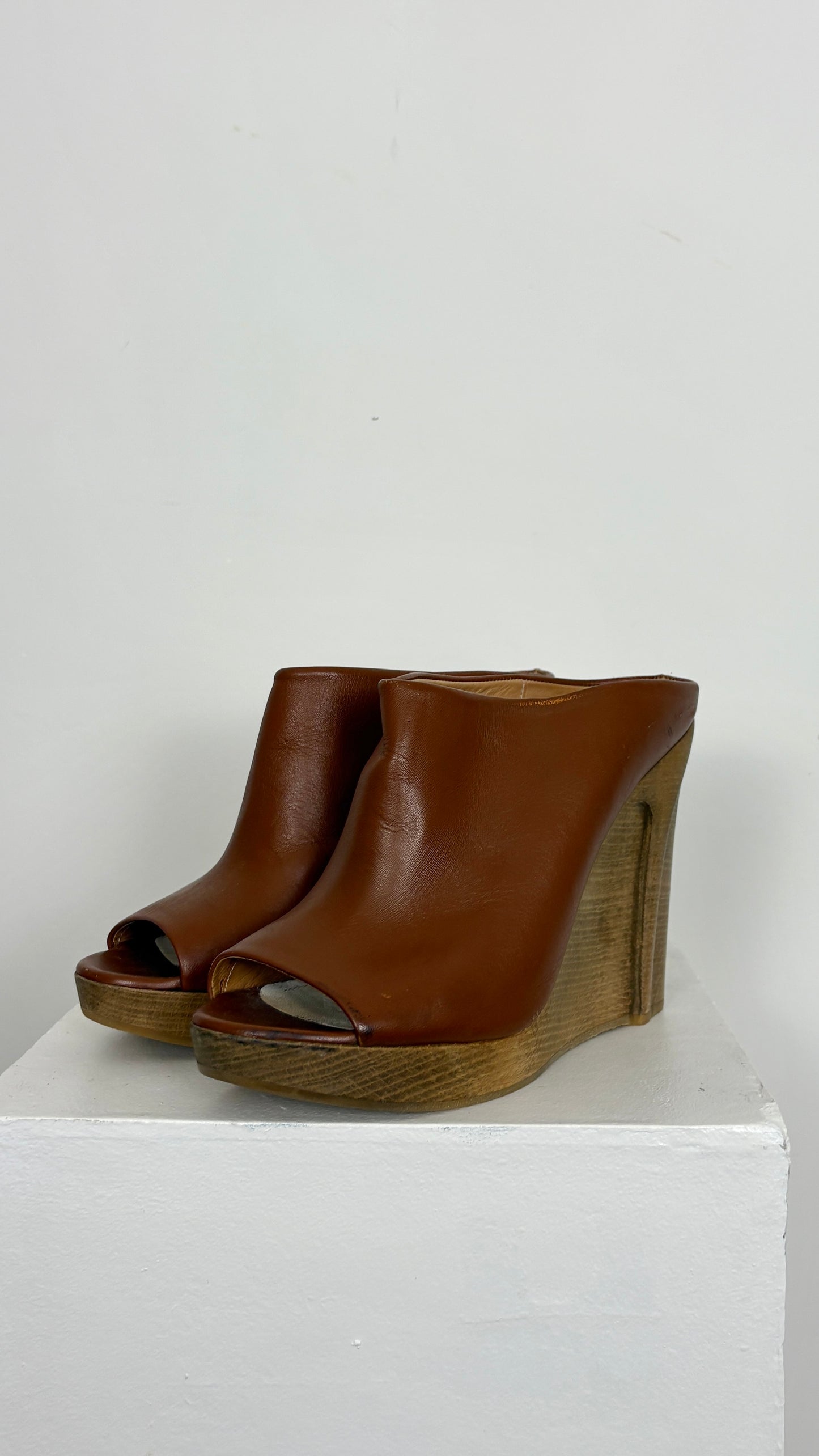 Margiela trompe l’oeil carved wood wedge mule