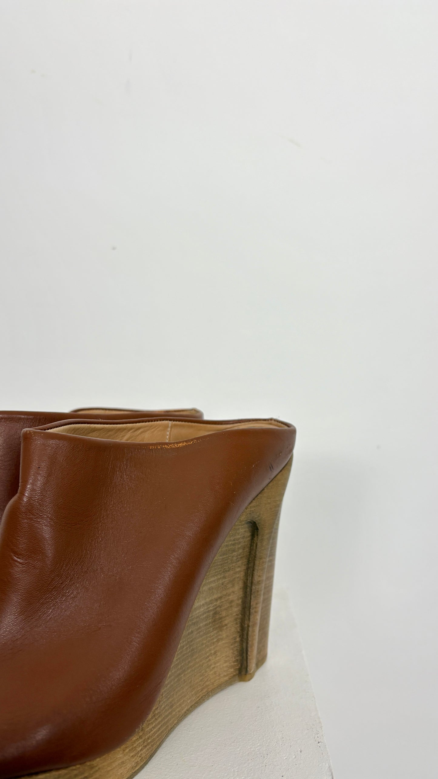 Margiela trompe l’oeil carved wood wedge mule