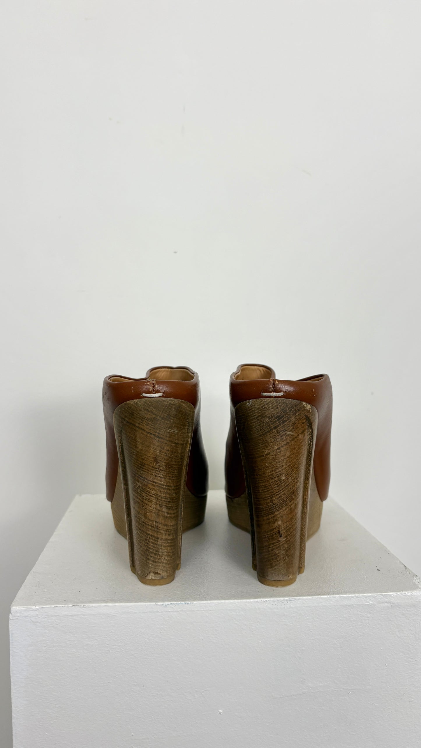 Margiela trompe l’oeil carved wood wedge mule