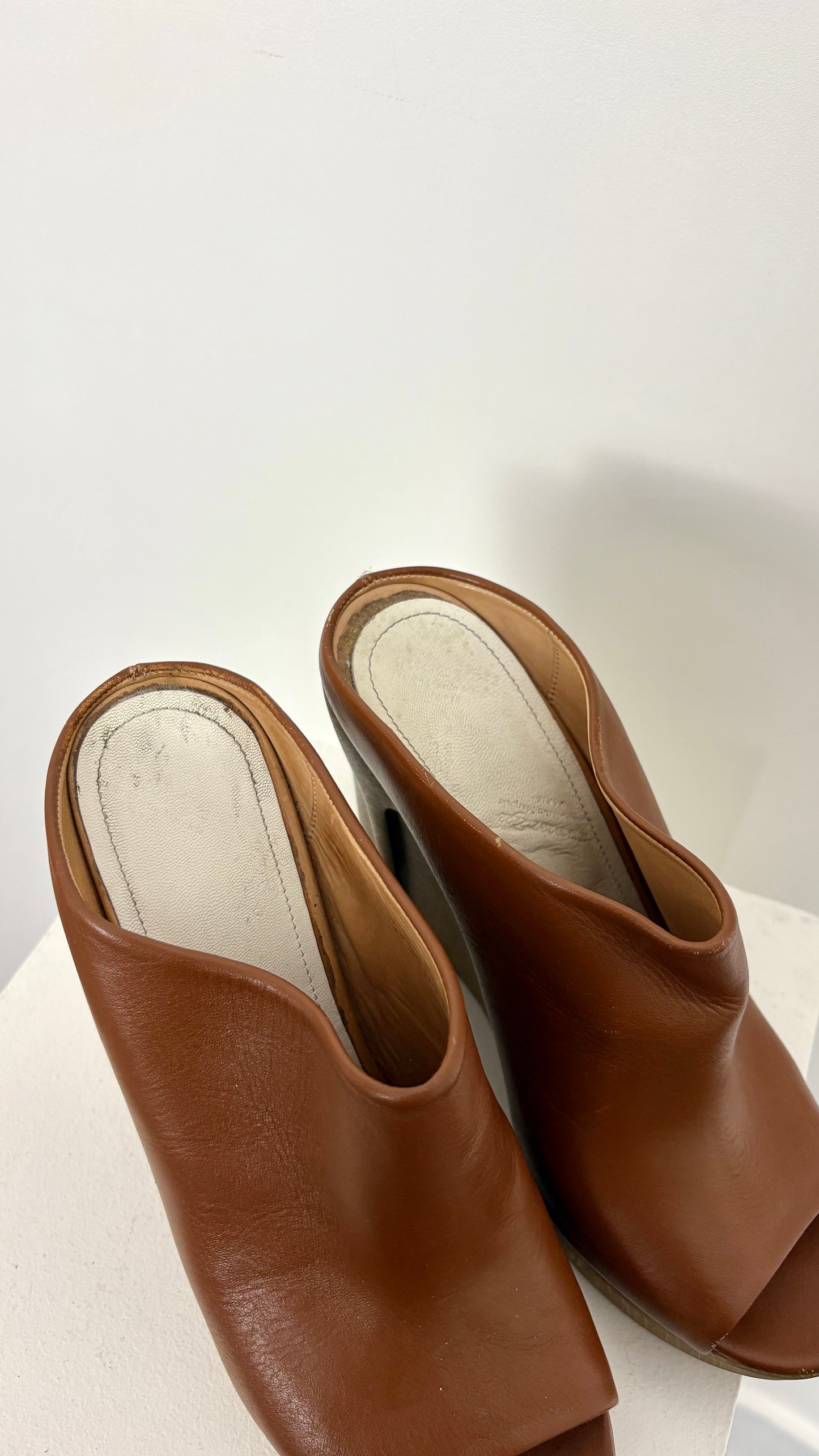 Margiela trompe l’oeil carved wood wedge mule