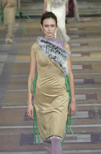 A Issey Miyake by Naoki Takizawa A/W 2001 beige suedette and faux fur wrap top