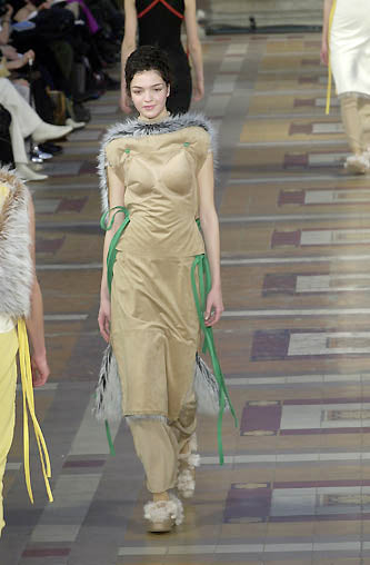 A Issey Miyake by Naoki Takizawa A/W 2001 beige suedette and faux fur wrap top