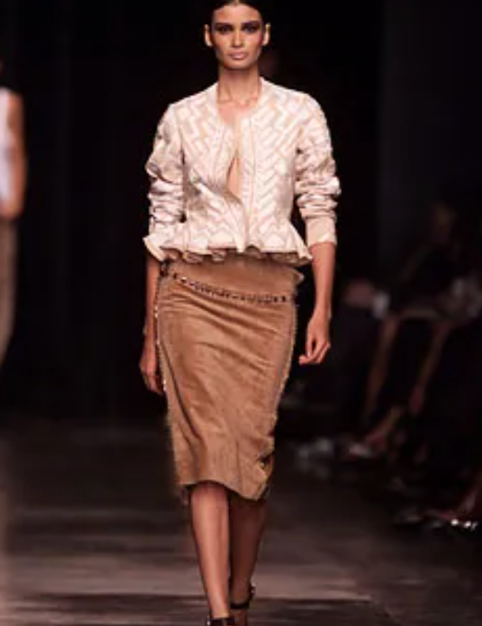 Yves Saint Laurent S/S 2002 pierced suede skirt