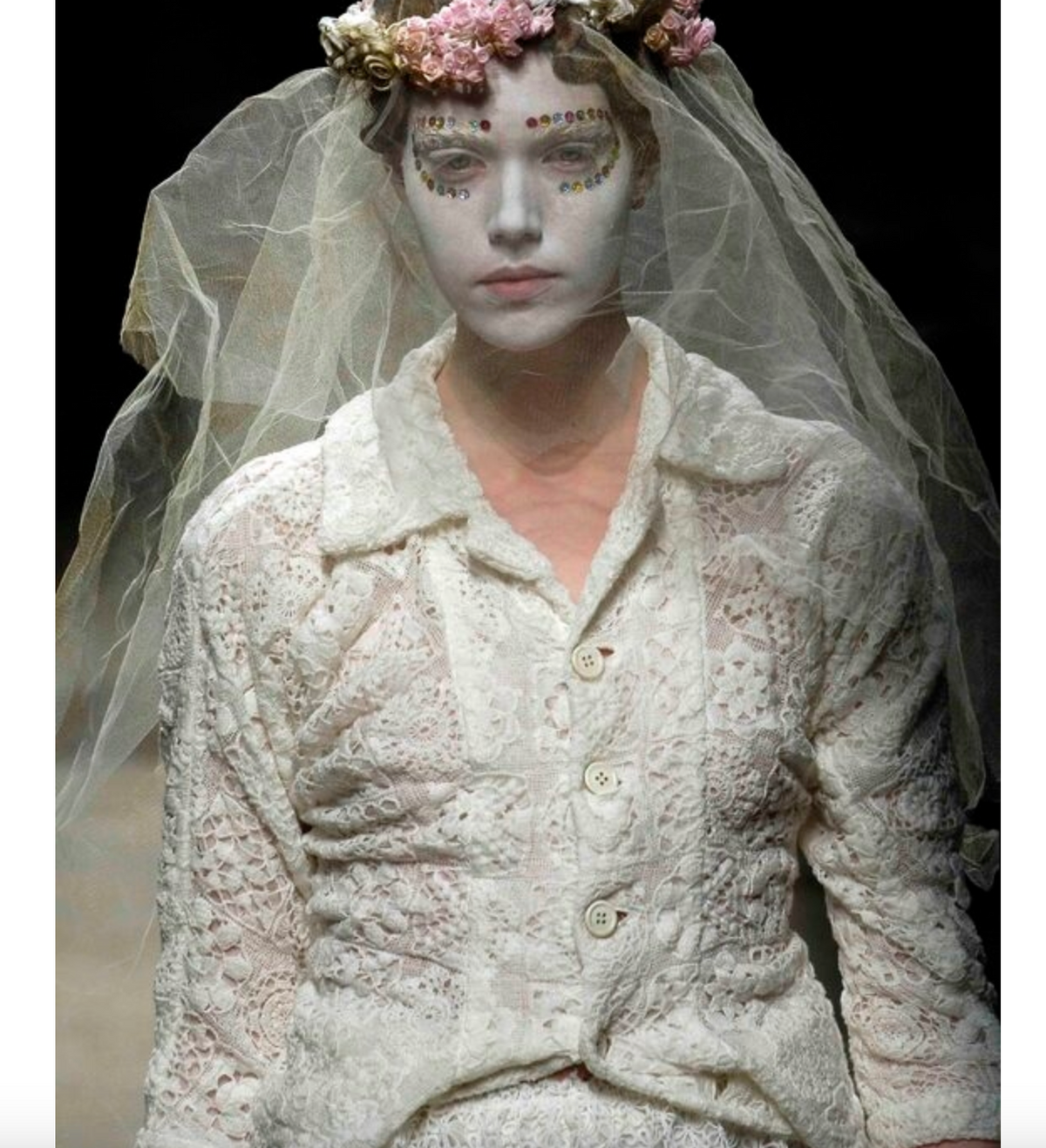 Comme des Garcons A/W 2005 broderie anglaise and lace frill convertible jacket/bolero